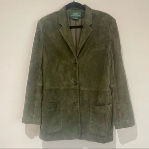 Vintage Lauren Ralph Lauren Suede Leather Green Blazer Jacket - Size Large